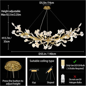 Rectangle Ceramic Ginkgo Leaf Chandelier 55" - Fast Delivery-1-Luxehomezone