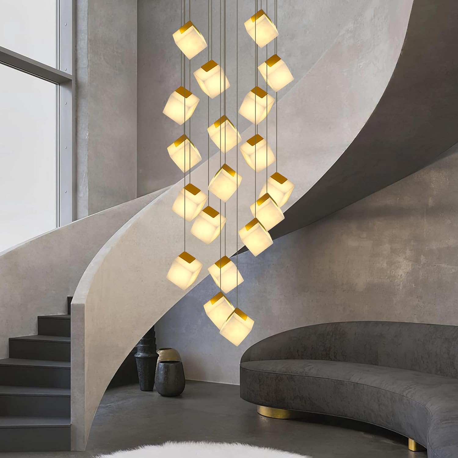 Alabaster High Ceiling Chandelier, Modern Staircase Chandeliers - Fast Delivery-1-Luxehomezone