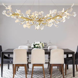 Rectangle Ceramic Ginkgo Leaf Chandelier 55" - Fast Delivery-1-Luxehomezone