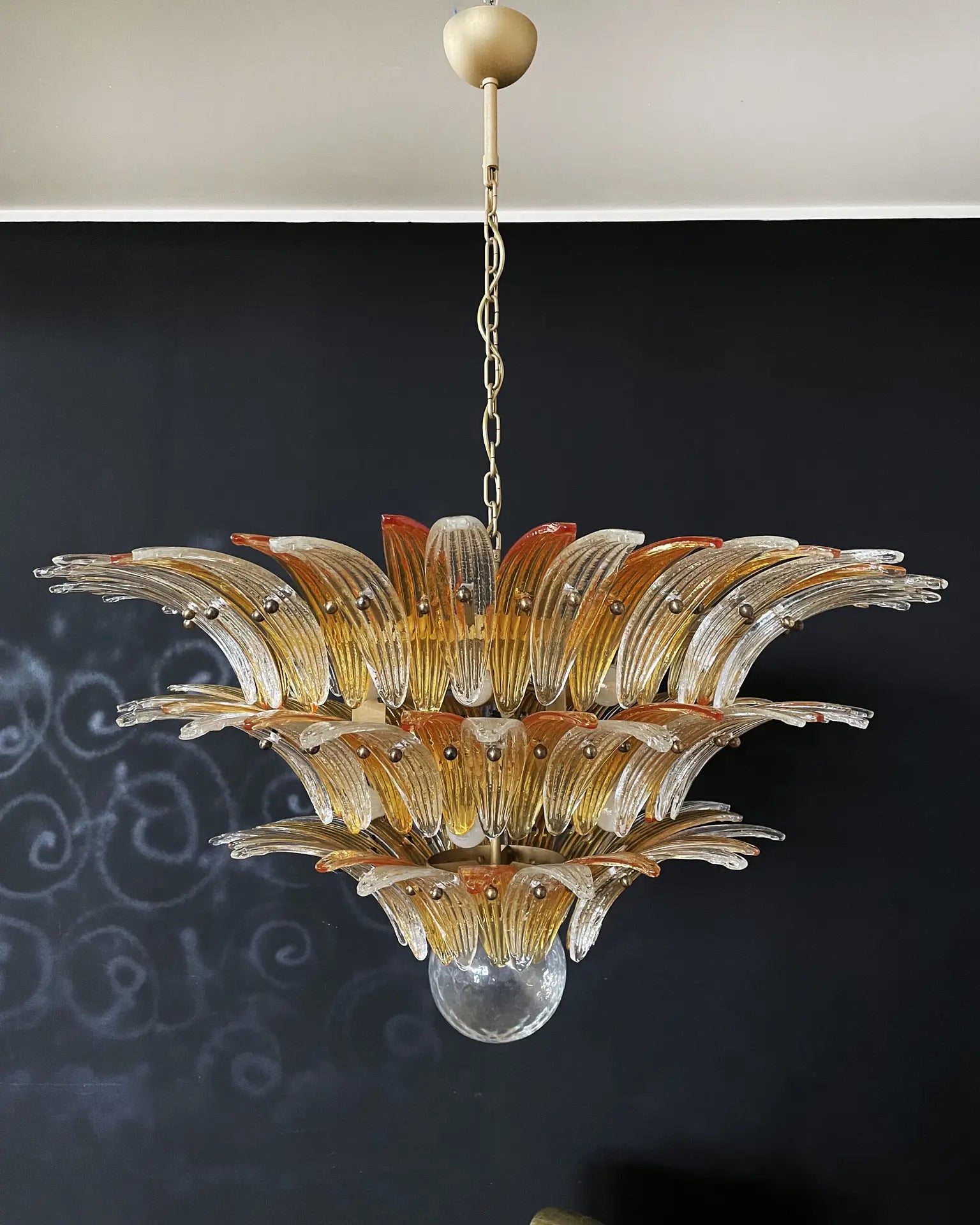 Murano Chandelier 104 Clear and Yellow Palmette Glass