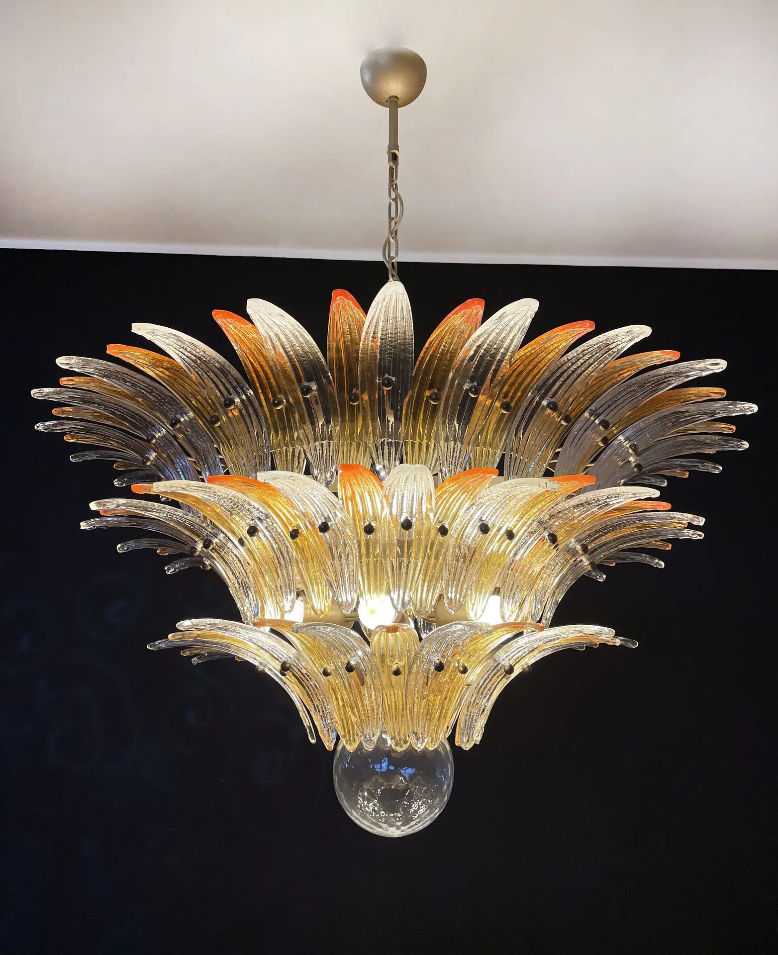 Murano Chandelier 104 Clear and Yellow Palmette Glass