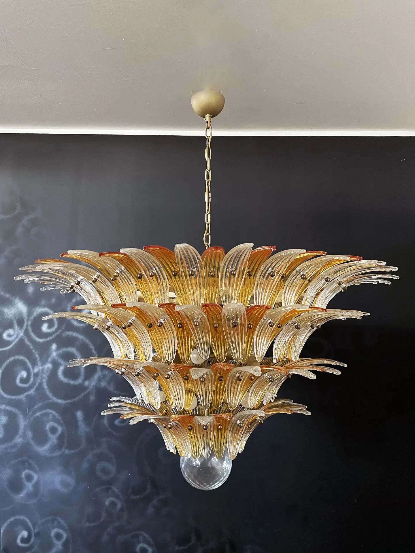 Murano Chandelier 163 Clear and Yellow Palmette Glass