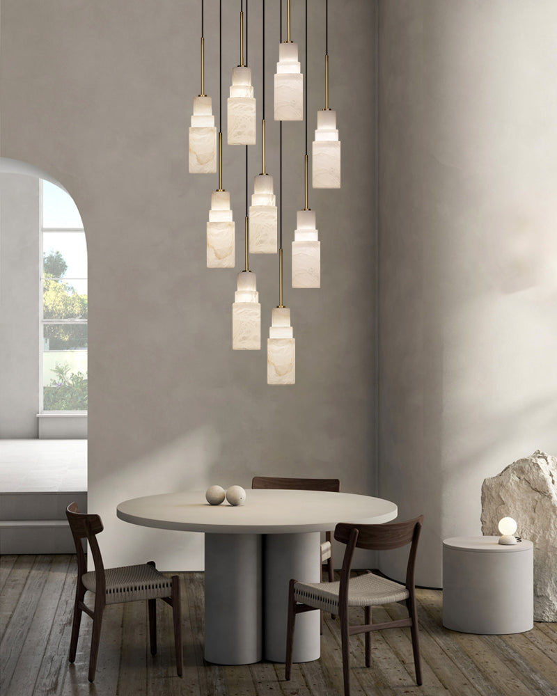 LED Up &Down Alabaster Pendant lamp 4" | Vertical Structure Cylinder Layer Design