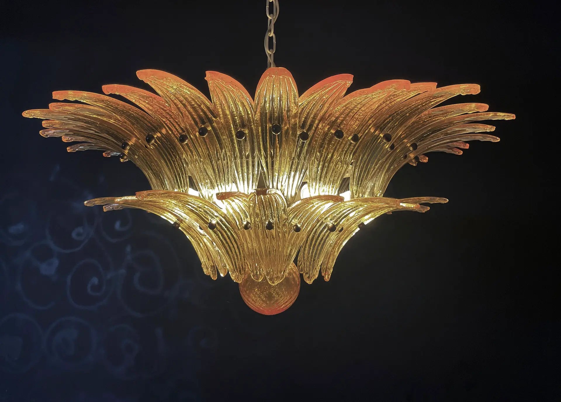 Murano Chandelier 58 Yellow Palmette Glass