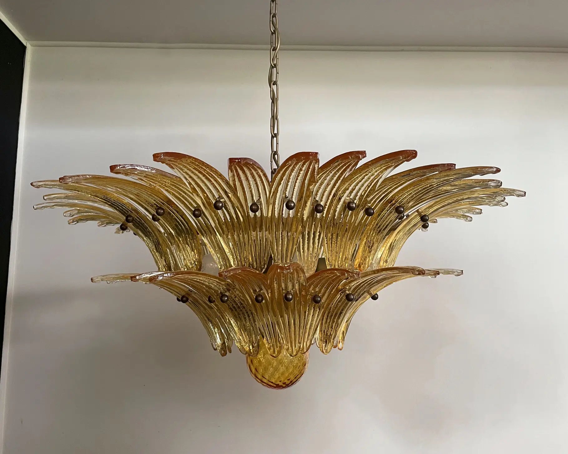 Murano Chandelier 58 Yellow Palmette Glass