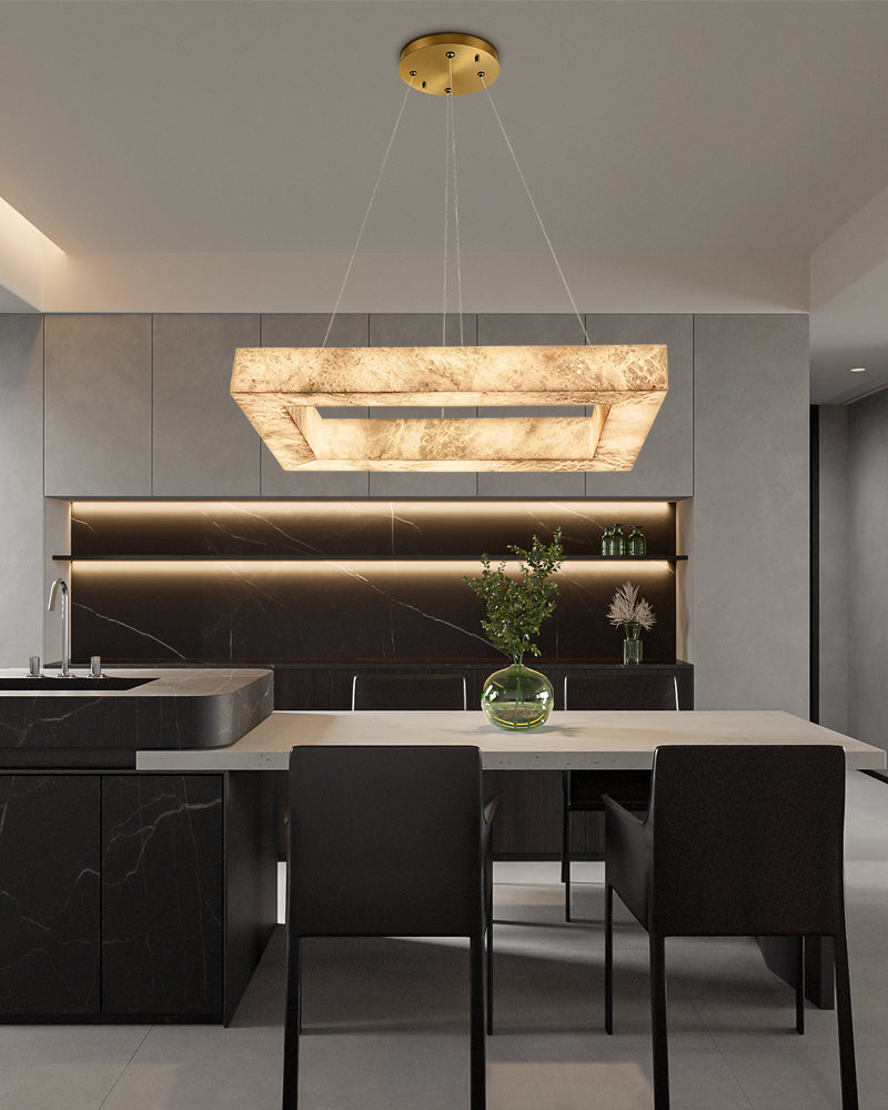 Rectangle Large Alabaster Pendant Lamp for kitchen Island,48“Dia 80w