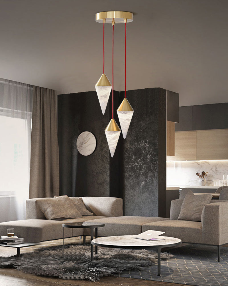 Classic Conical Cluster Alabaster Dome Ceiling Brass&Black Pendant Light