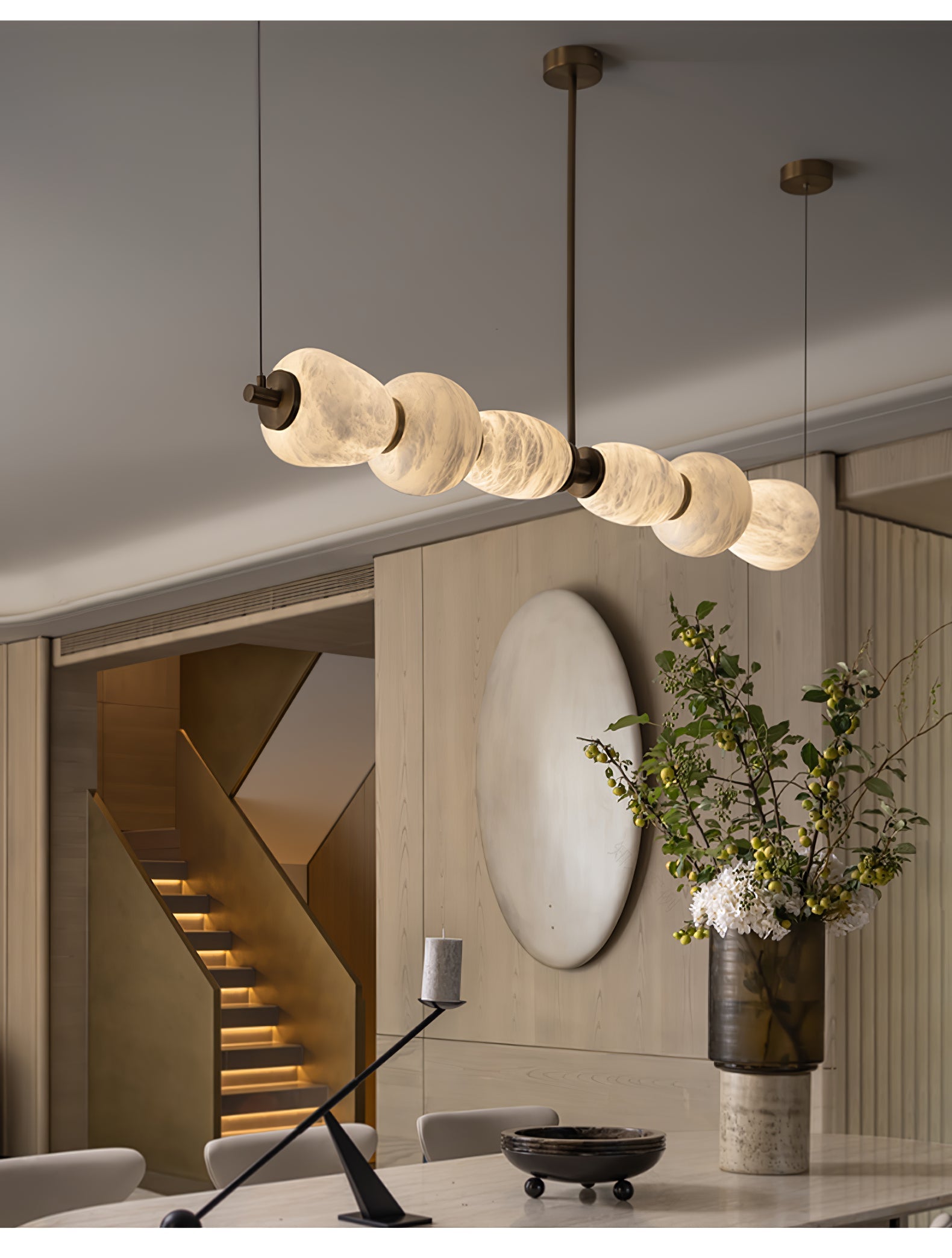 Alabaster Pebble Linear Chandelier