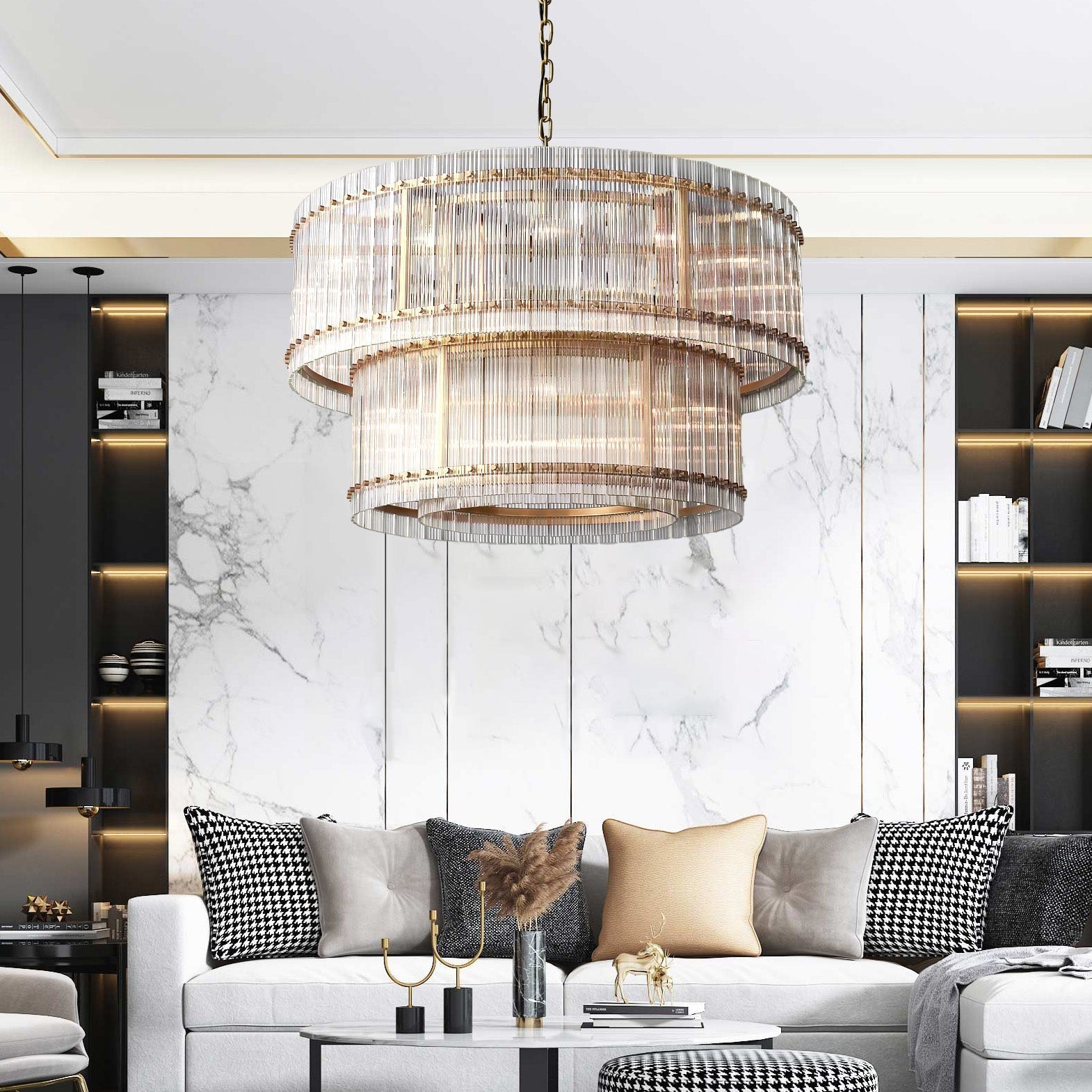 San Marc Handmade Glass 2-Tier Round Chandelier 48"