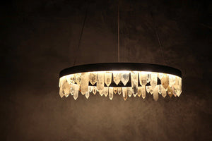 36 Inch Round Modern Chandelier Brass & Clear Geode Quartz Crystal Hanging Light