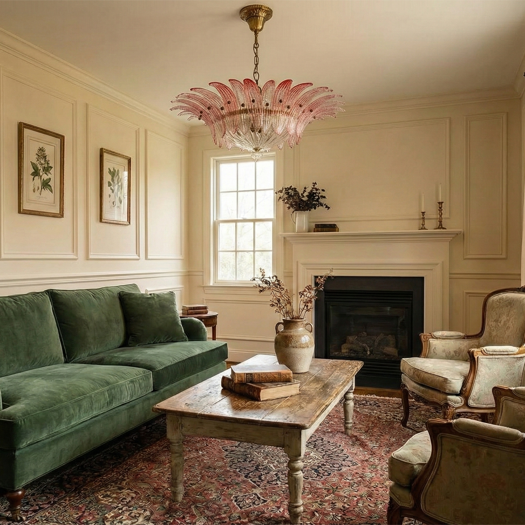 Murano Chandelier 36 Pink Palmette Glass