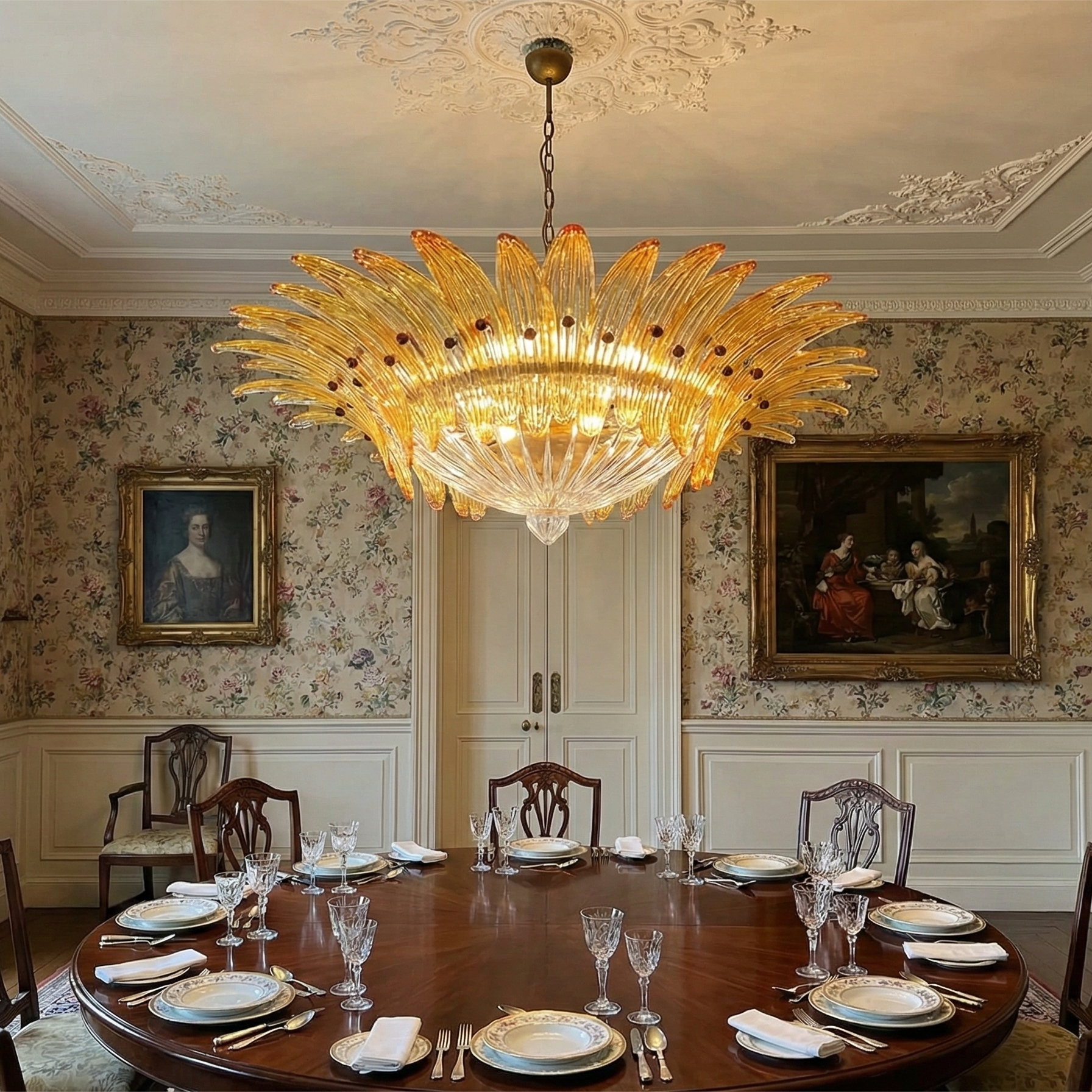 Murano Chandelier 36 Yellow Palmette Glass