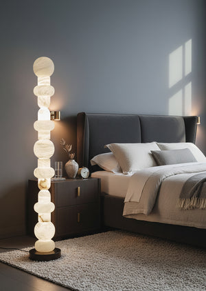 Modern White Alabaster High Standing Floor Lamp with geometric modeling design, Heigh 160cm,40W - Oasislives