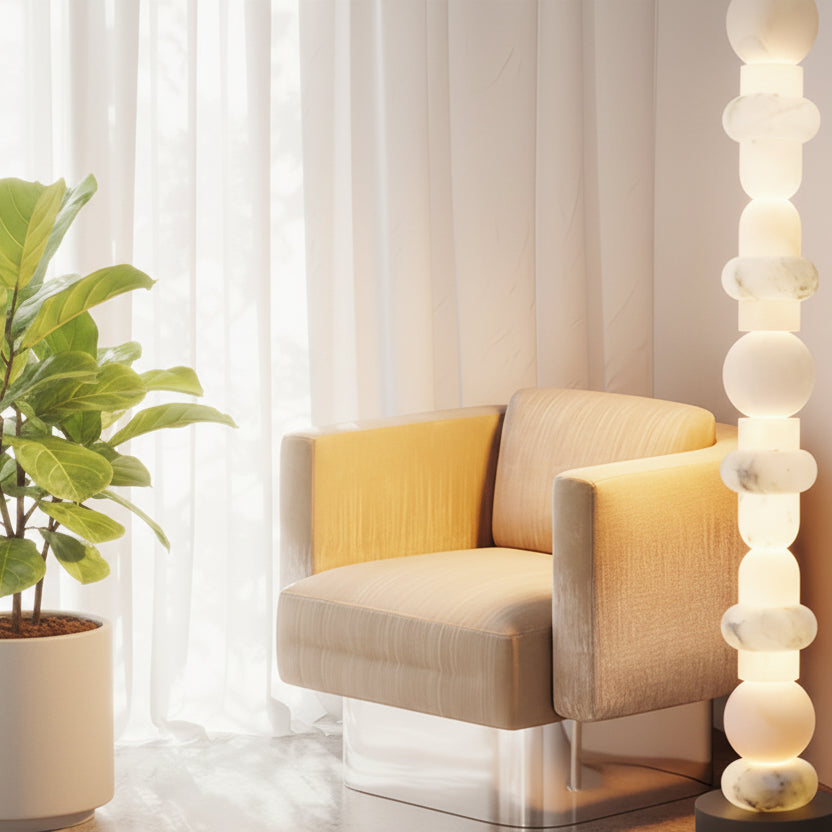 Modern White Alabaster High Standing Floor Lamp with geometric modeling design, Heigh 160cm,40W - Oasislives