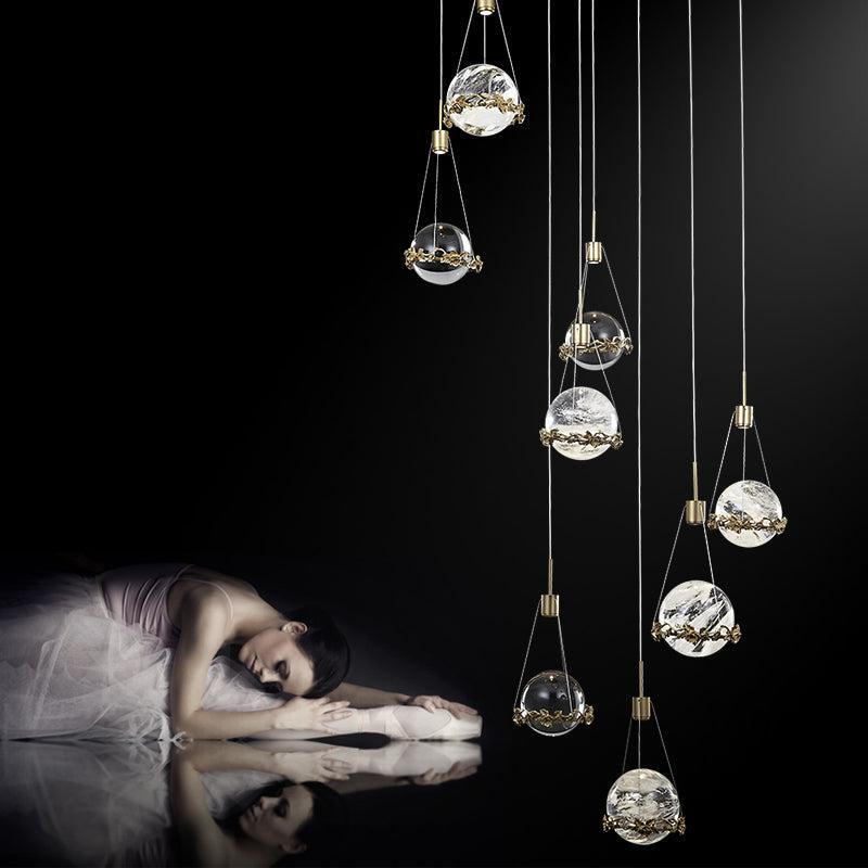 Gina Crystal Ball Ceiling Staircase Chandelier, Foyer Chandelier - Oasislives