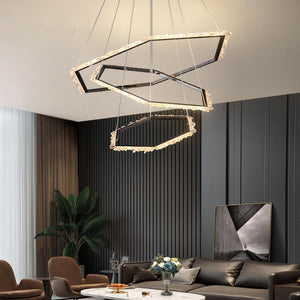 Gina Hexagonal Rock Crystal Black Ring Chandelier - Oasislives