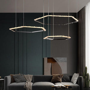Gina Hexagonal Rock Crystal Black Ring Chandelier - Oasislives