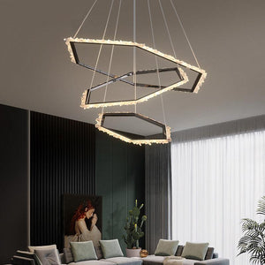 Gina Hexagonal Rock Crystal Black Ring Chandelier - Oasislives