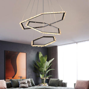 Gina Hexagonal Rock Crystal Black Ring Chandelier - Oasislives