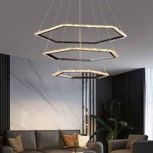 Gina Hexagonal Rock Crystal Black Ring Chandelier - Oasislives