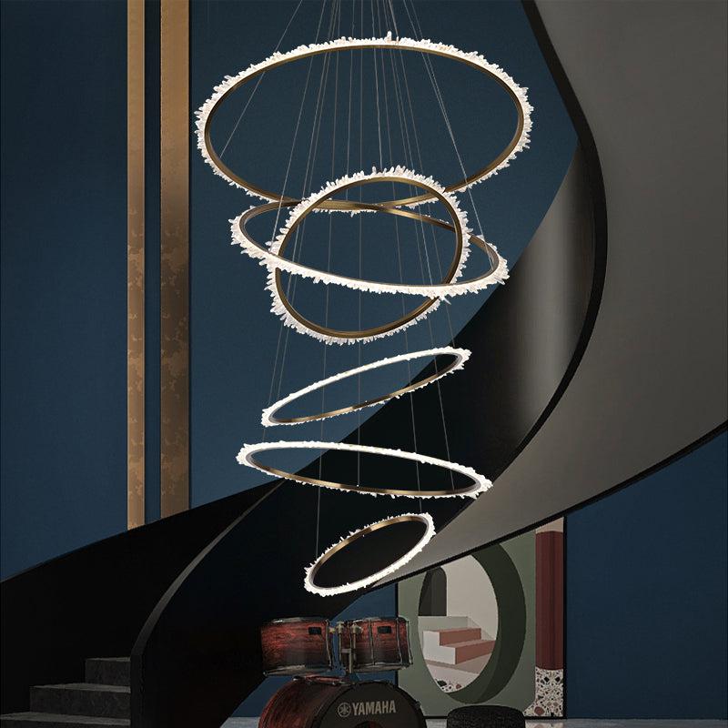 Gina Rock Crystal Multi Rings Chandelier For Staircase - Oasislives
