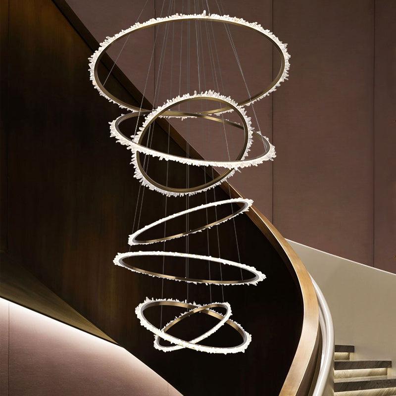 Gina Rock Crystal Multi Rings Chandelier For Staircase - Oasislives