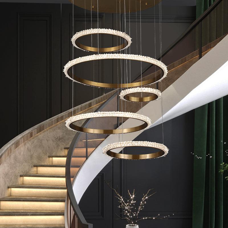 Gina Staircase K9 Crystal Ring Chandelier - Oasislives