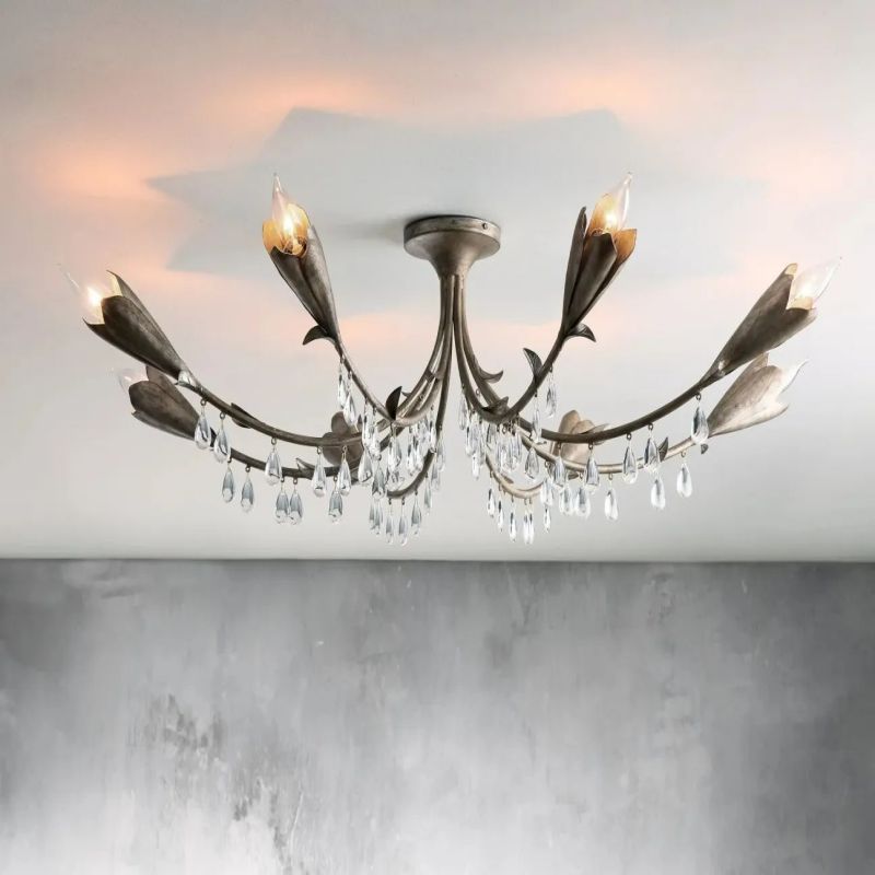 Gothic Viticcio Leaf Flushmount 8-Light - Silver