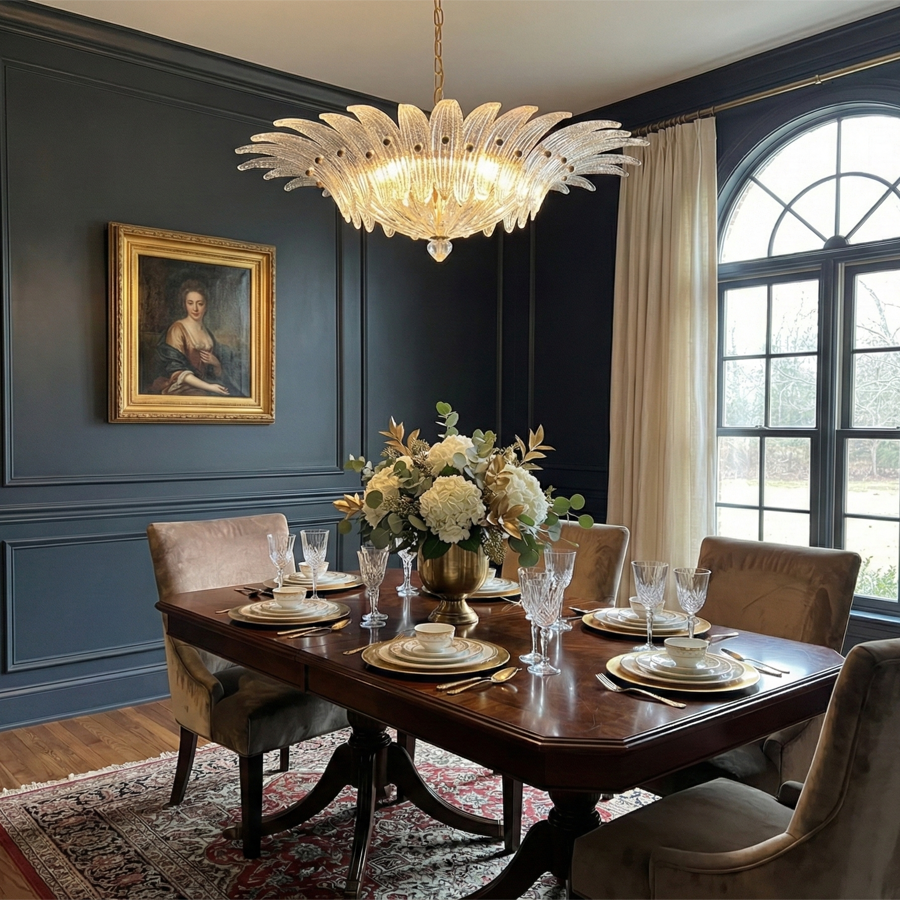 Murano Chandelier 36 Clear Palmette Glass