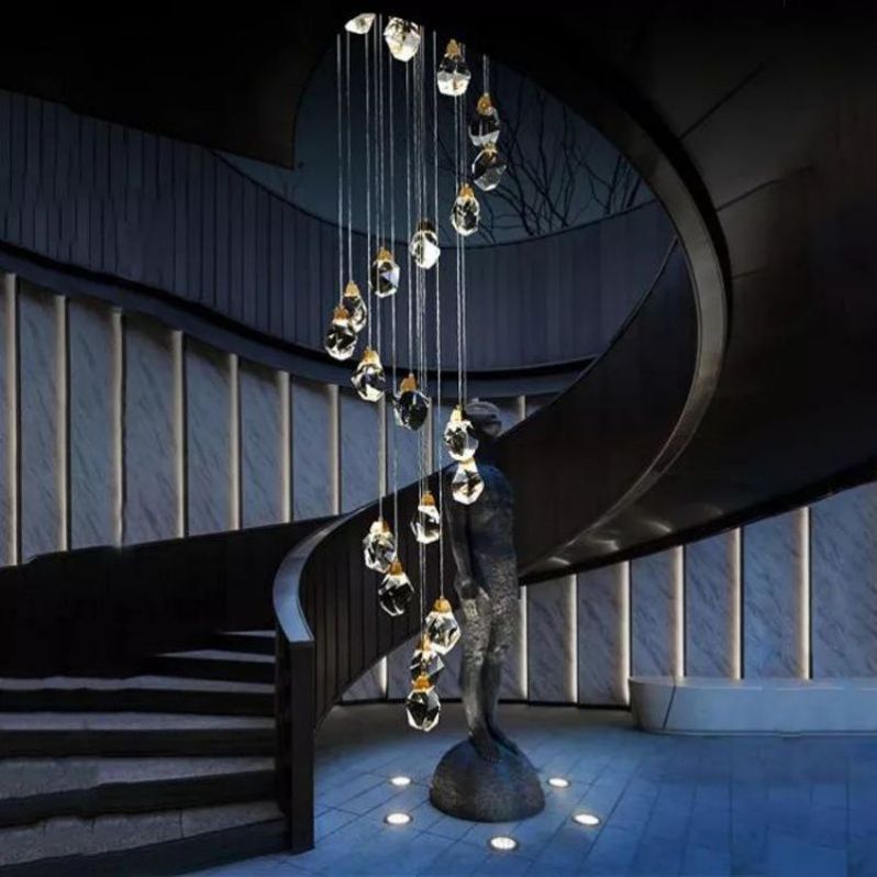 Irene Faceted Crystal Prisms Chandeliers For Staircase - Oasislives