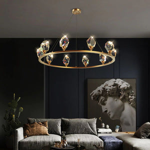 Irene Faceted Crystal Prisms Round Chandelier - Oasislives