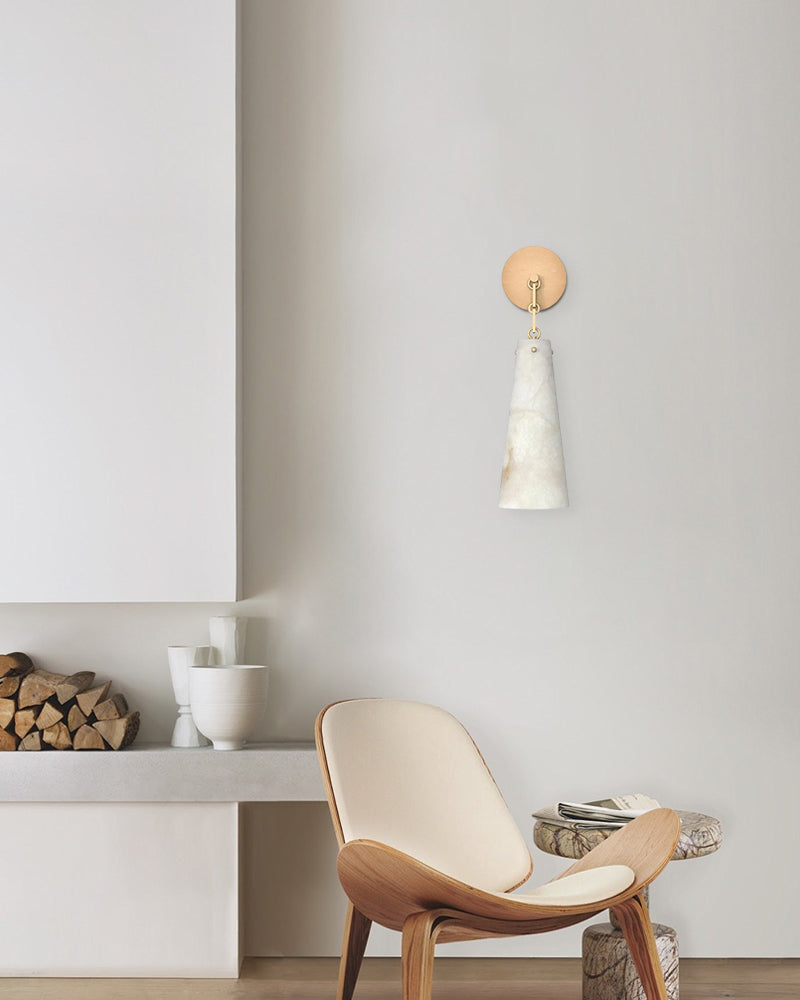 Alabaster & Brass/Black Wall Light Fixture – Modern Minimalist Glow Lighting