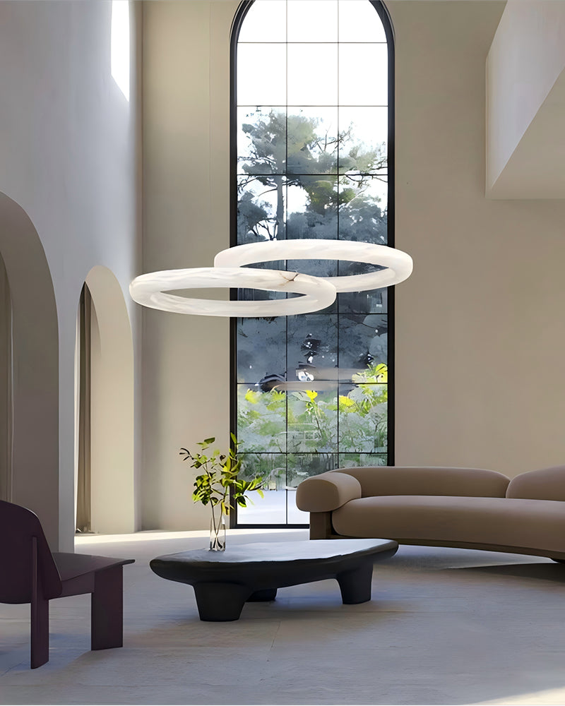 Alabaster Torus Double Ring LED Dimming Pendant Light with thickness 10cm