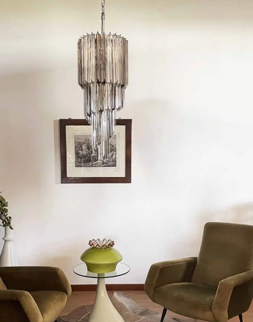 Murano Chandelier – Spiral – 54 prisms – Smokey/Transparent