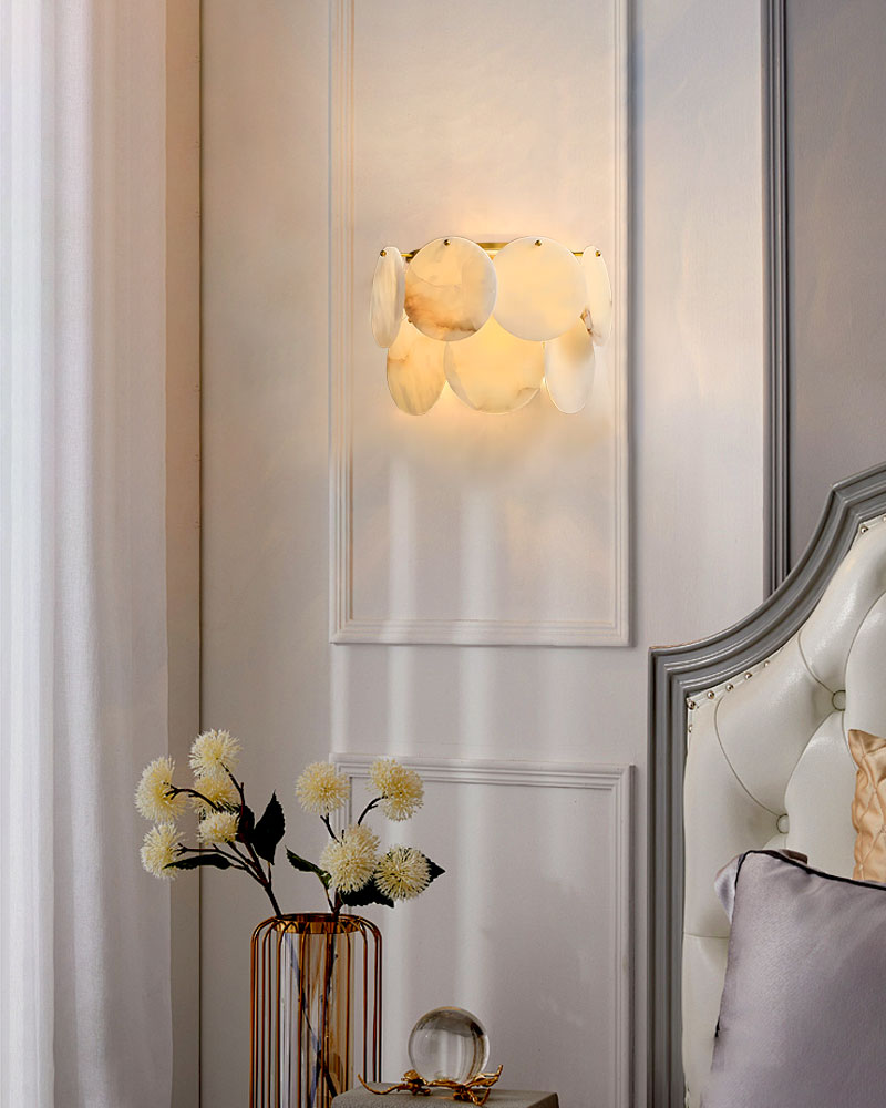 Spanish Alabaster Shell Marble Flush Mount wall sconce lamp in Brass