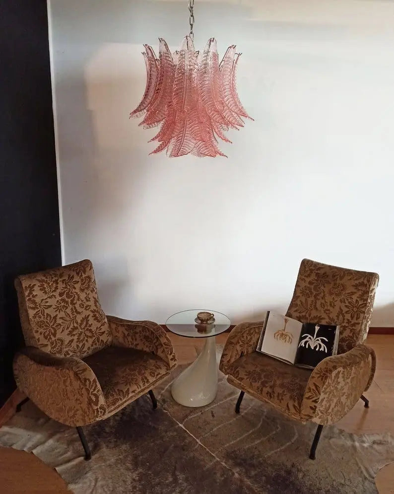 Murano Chandelier – 36 glass leaves – Pink