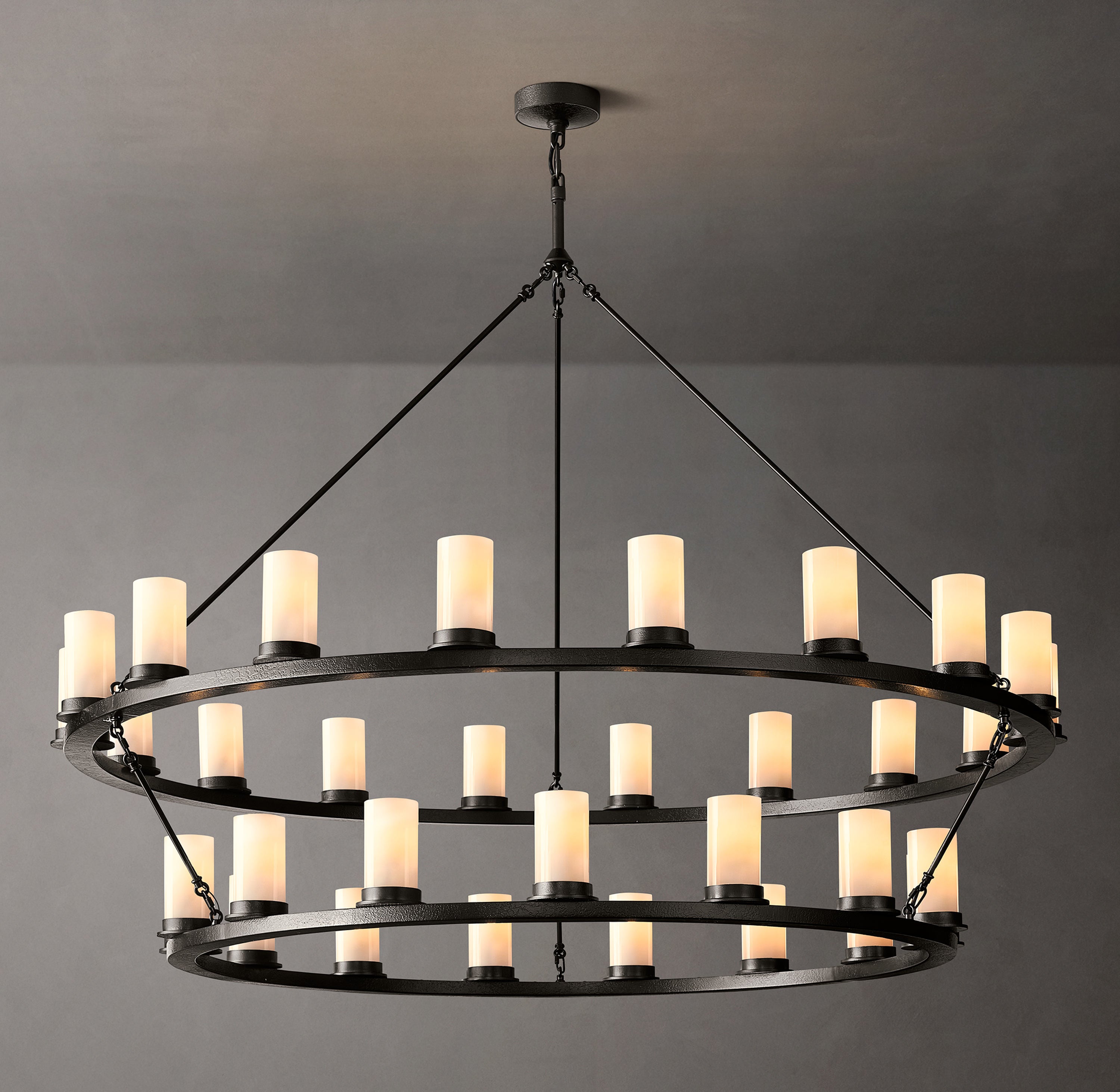 Onder Round 2-Tier Milk Glass Chandelier 60"