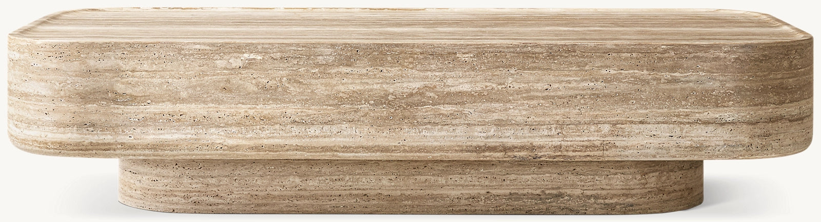 Vitolo Carved Coffee Table / 76"W x 32 D / Italian Tiziano Travertine