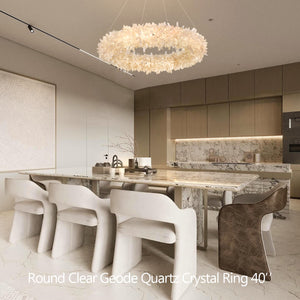 24-47 Inch Round Clear Geode Quartz Crystal Ring Pendant Light Modern Chandelier for Living Room