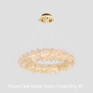 24-47 Inch Round Clear Geode Quartz Crystal Ring Pendant Light Modern Chandelier for Living Room