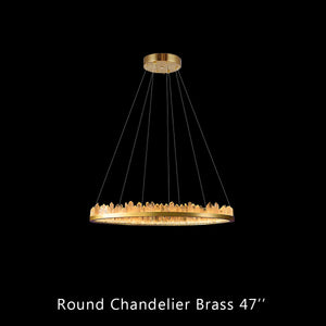 36 Inch Round Modern Chandelier Brass & Clear Geode Quartz Crystal Hanging Light