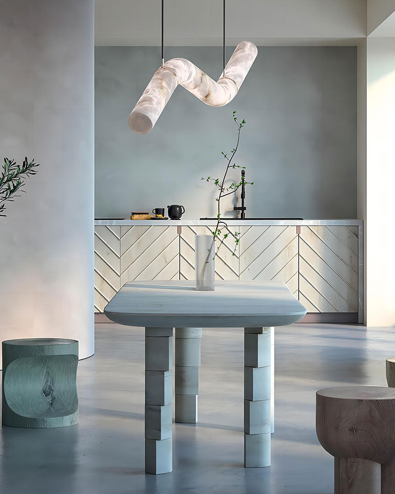 LED Unusual Alabaster Ceiling Pendant Light with curved design for Sink Kitchen Island