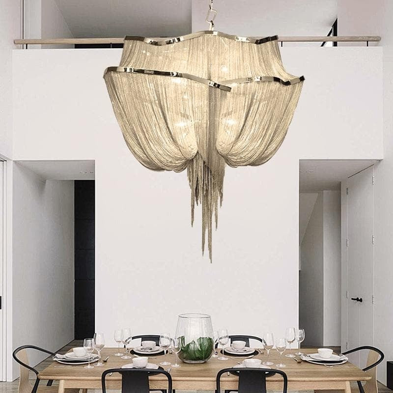 Pensy Luxury Double-Layer Aluminum Chain Tassel Chandelier