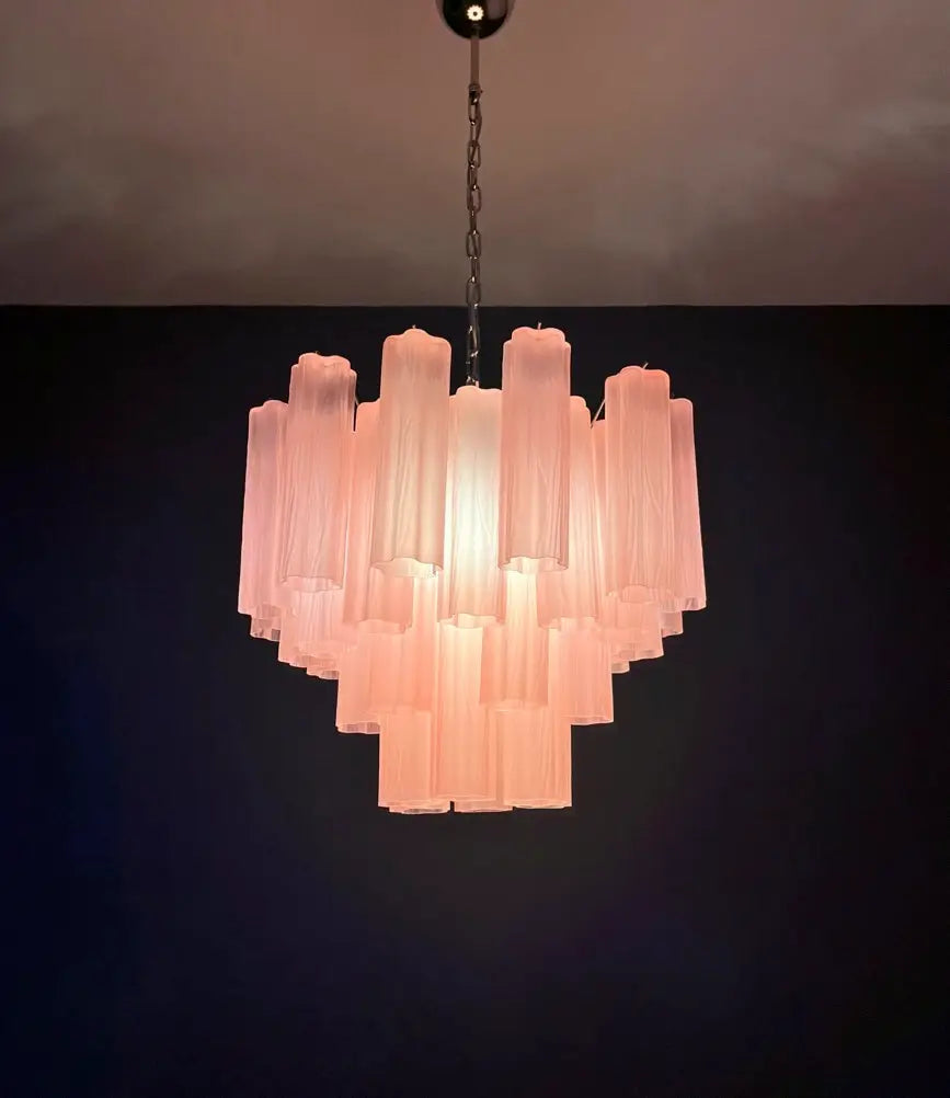 Murano Chandelier 36 Pink Matte Glass Tubes