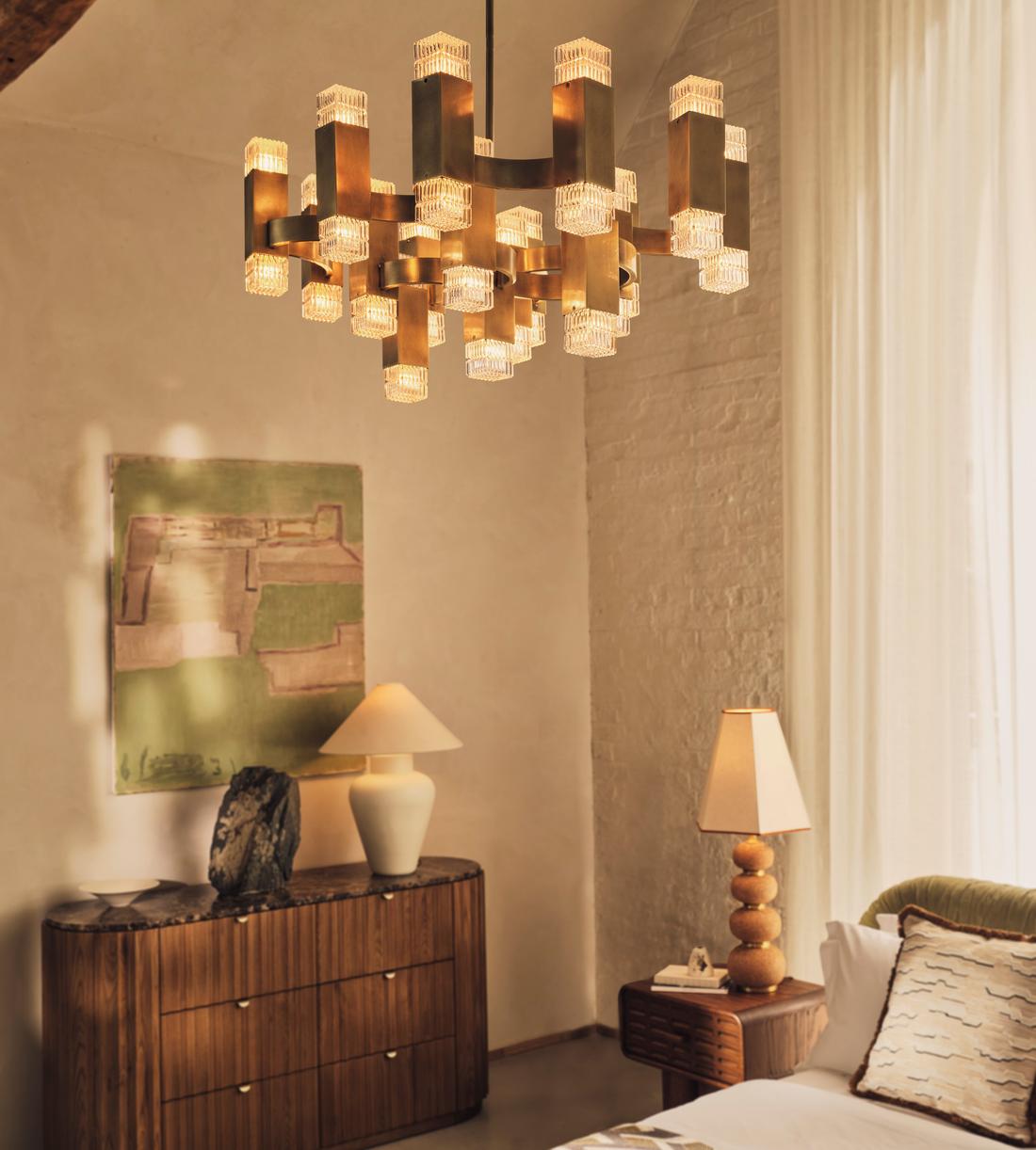 Kennedy Glass Chandelier 32"W