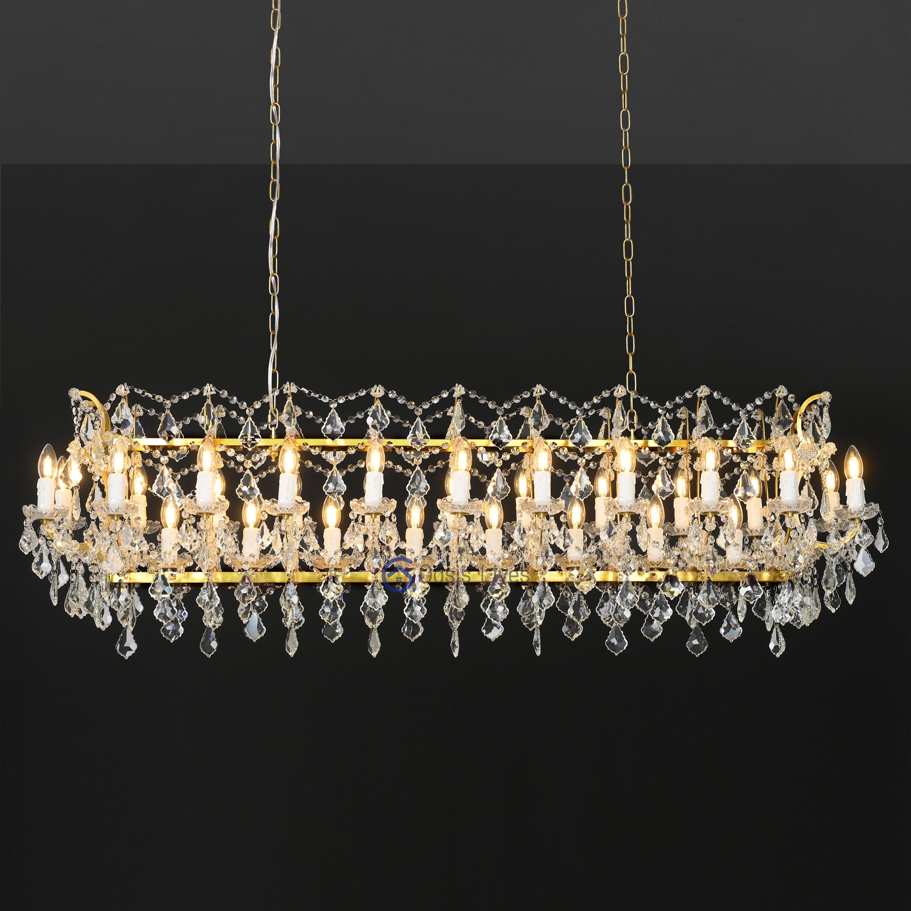 19th C. Rococo Iron & Crystal Rectangular Chandelier