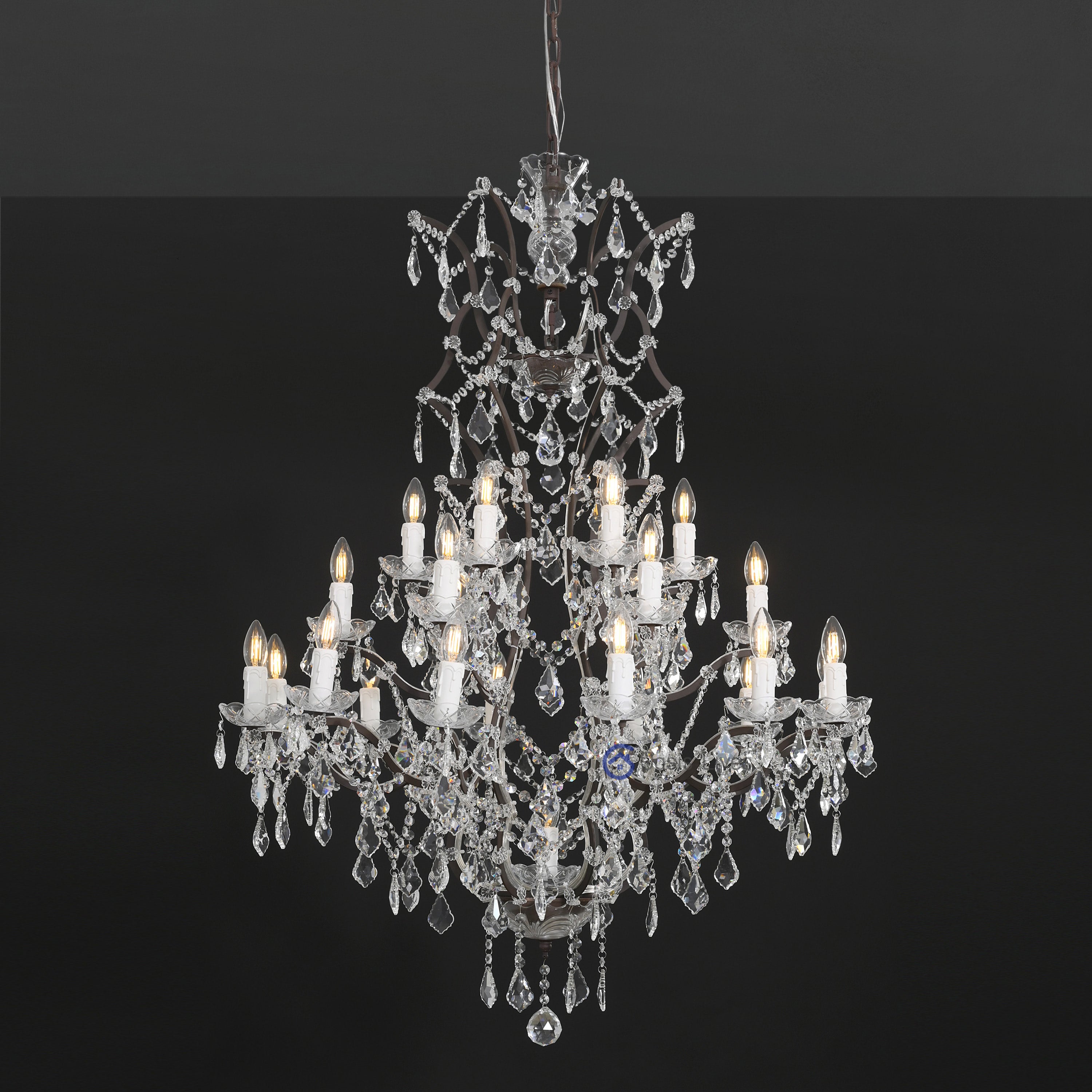 19TH Rococo Crystal Round Chandelier 40"