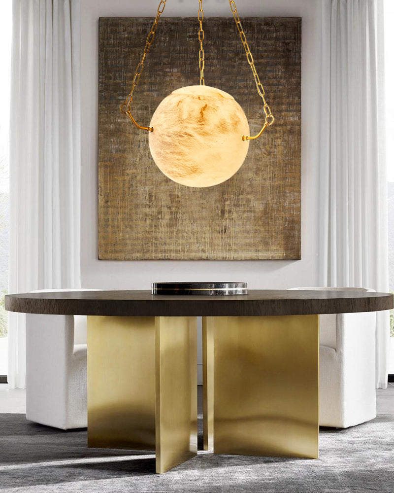 Vintage Alabaster Globe Pendant Light Fixture with brass/black adjustable chain 150cm