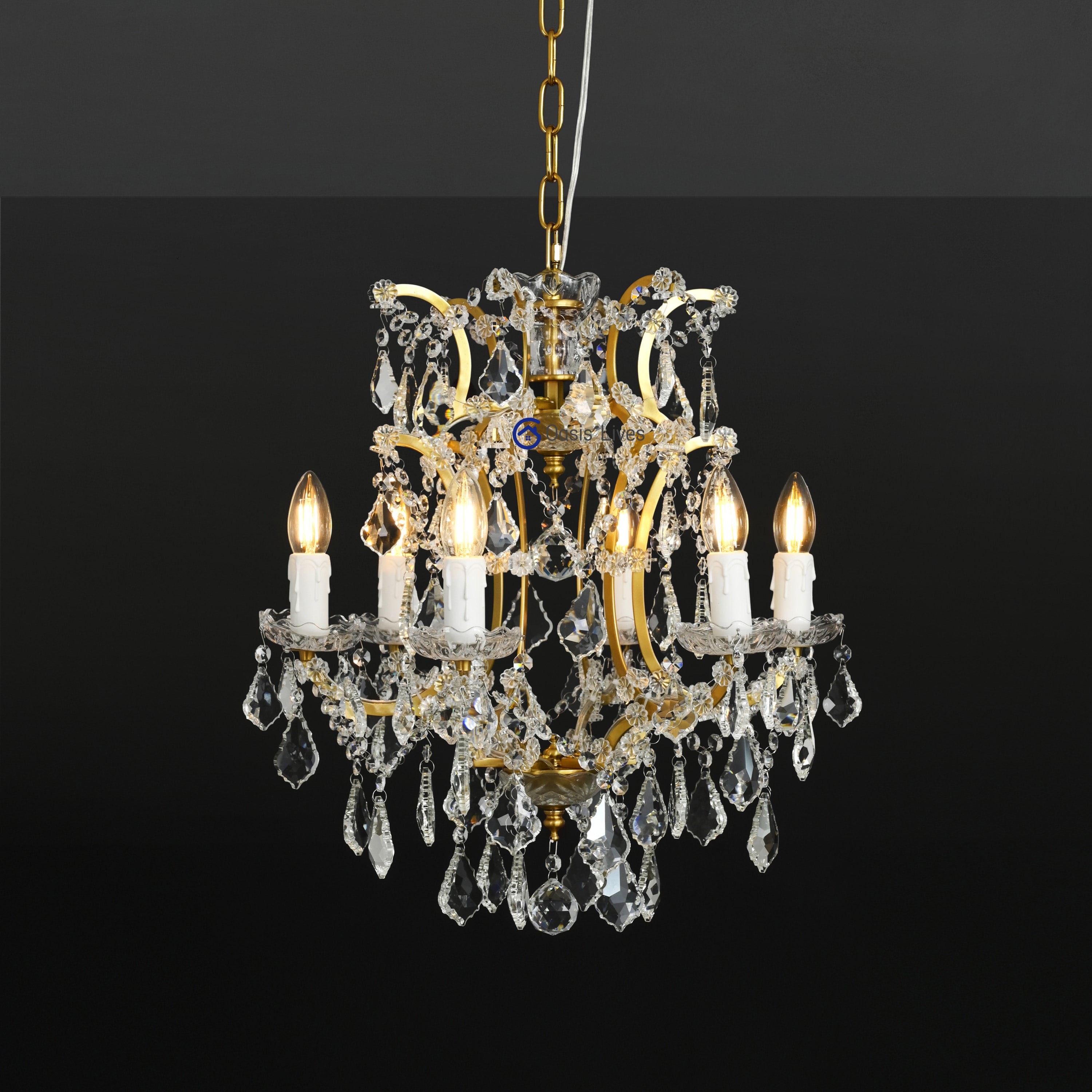 19th C. Rococo Iron & Crystal Round Chandelier 18"