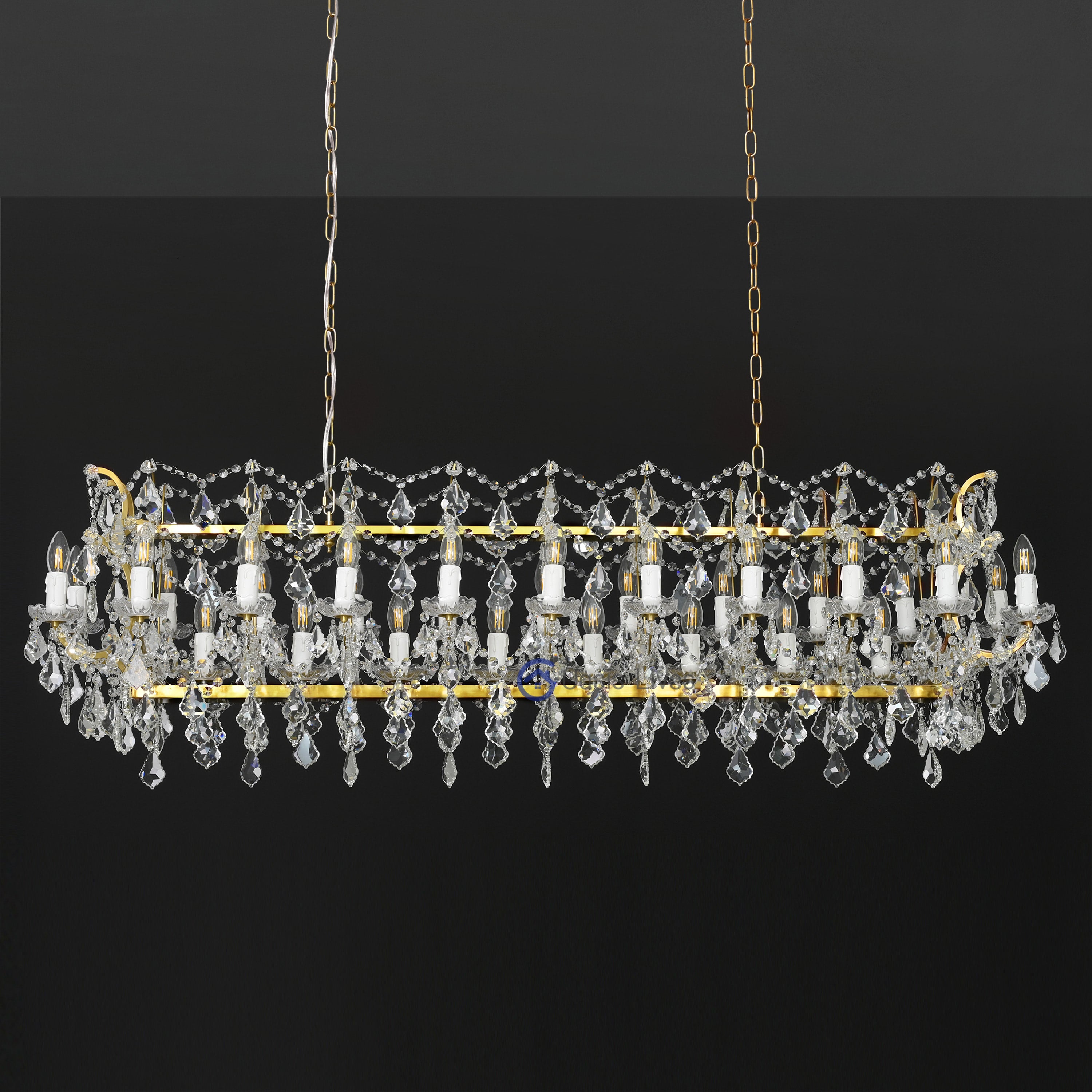 19th C. Rococo Iron & Crystal Rectangular Chandelier